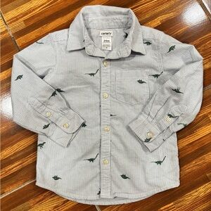 Carter's Blue and White Striped Shirt with Dinosaur Print. Size 24months